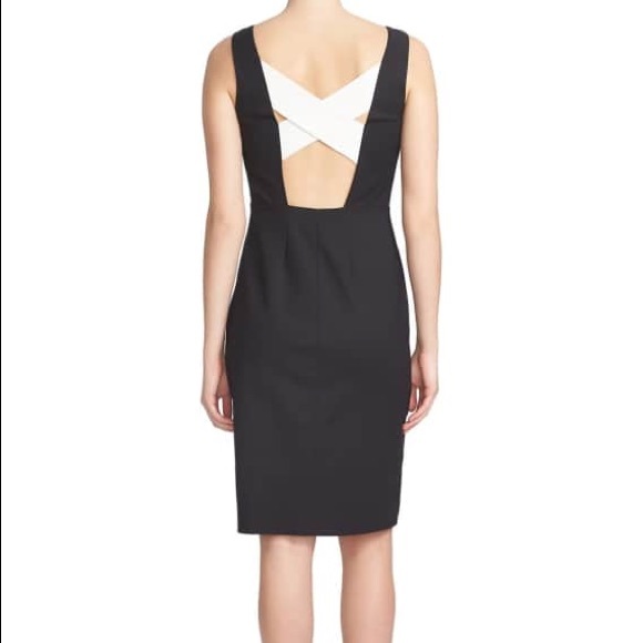 1.STATE Black White Crossback Bodycon Dress Size 4 - Picture 3 of 3